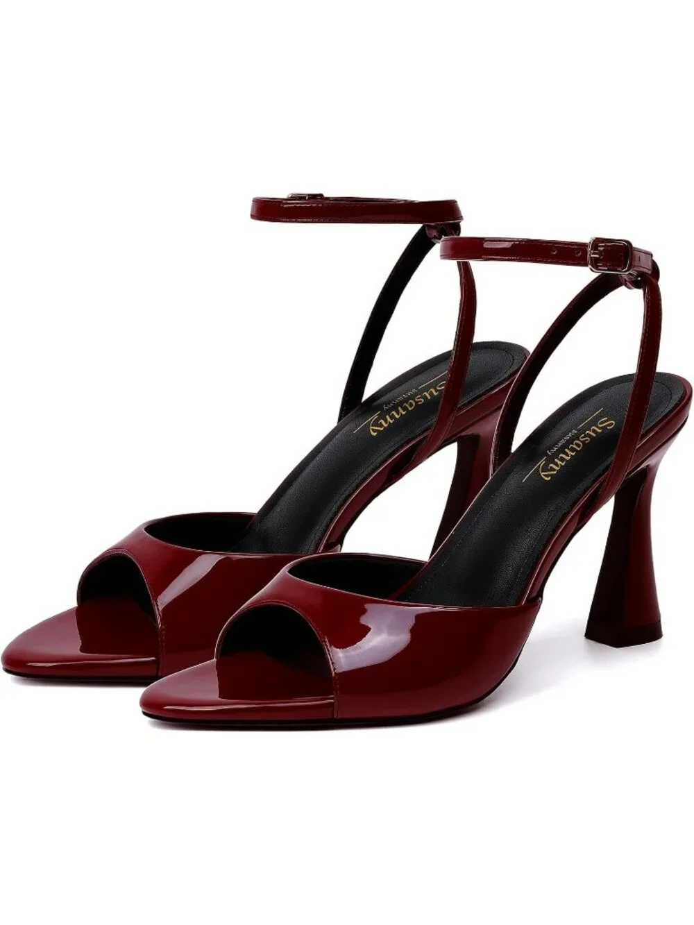 Women's Burgundy High Heel Pointed Open Toe Strappy Chunky Block Sexy Dress Shoe